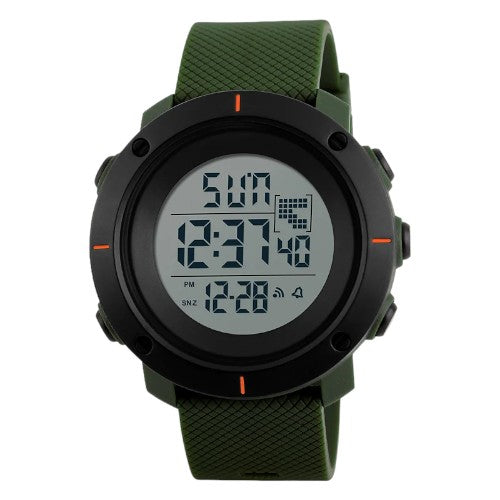 SKMEI 1213 ساعة رياضية رقمية متعددة الوظائف باللون الأسود والأخضر مع ساعة إيقاف منبه LED