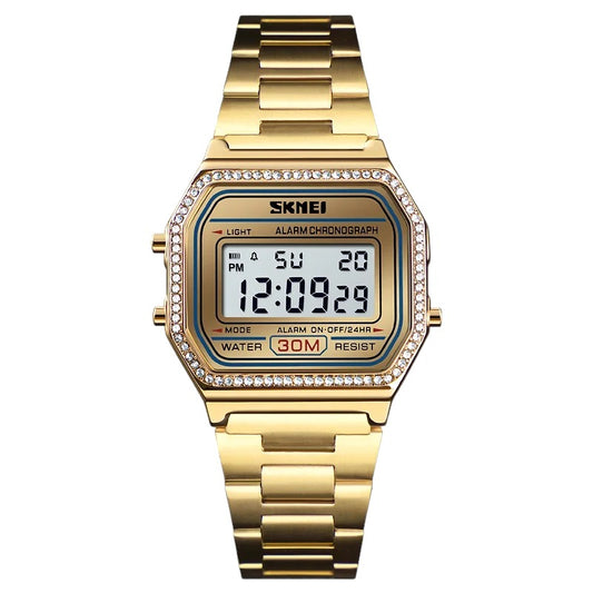 ساعة SKMEI 1474 للسيدات الفاخرة ساعات رقمية مقاومة للماء من الفولاذ - ذهبي مرصع بالكريستال