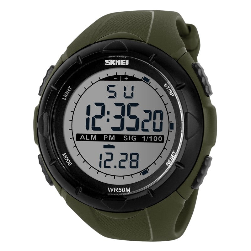 ساعة Skmei 1025 خضراء رقمية متعددة الوظائف رياضية مقاومة للماء، ساعة إيقاف منبه LED