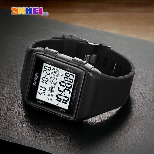 Skmei 1960 digital watch Silicone band Multi function sports wristwatch - black