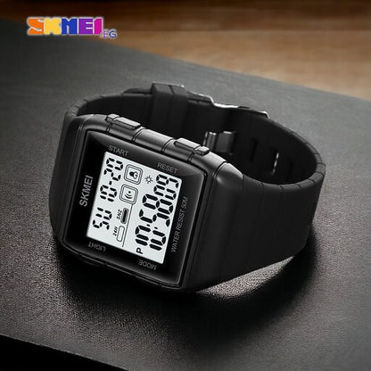 Skmei 1960 digital watch Silicone band Multi function sports wristwatch - black gold