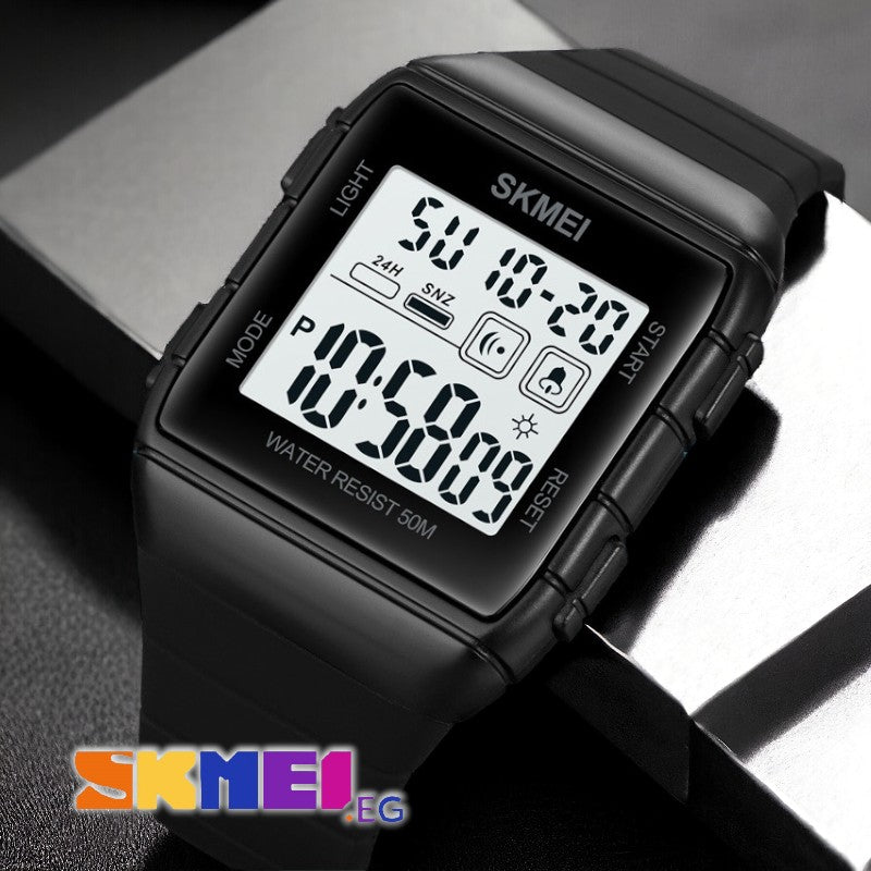 Skmei 1960 digital watch Silicone band Multi function sports wristwatch - black