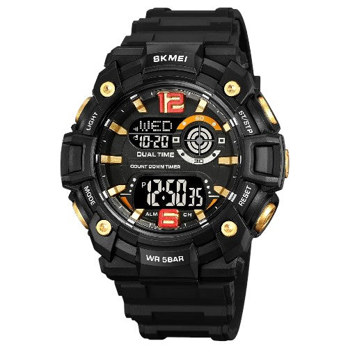 SKMEI 2018 Multi-function sports watch with digital screen, LED light and calendar - multi-color with black dial
