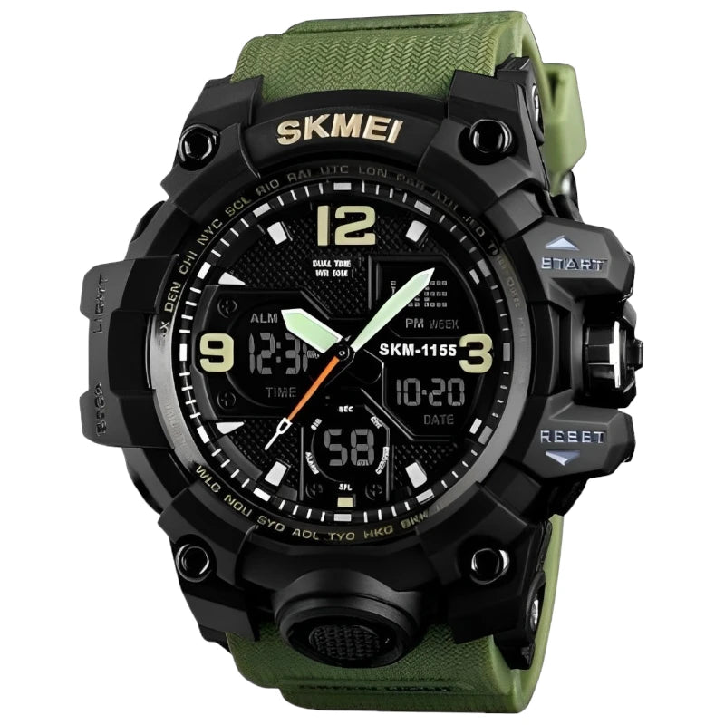 SKMEI 1155 Black Green Multi-function analog-digital sports watch