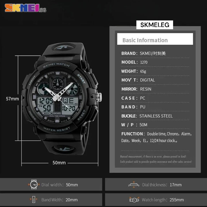 SKMEI 1270 Black Digital Analog Display Water Resistant Sports Watch Skmei Watches Official Store