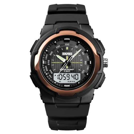 SKMEI 1454 copper Stylish casual sports watch for men, multifunctional, digital Black rubber strap