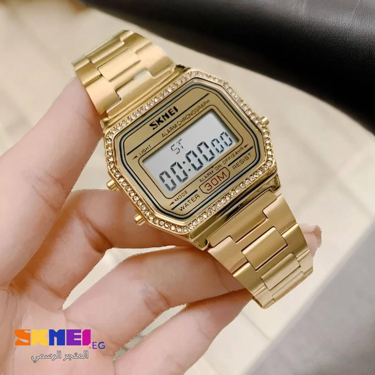 SKMEI 1474 lady Luxury watch fashion waterproof Digital steel Watches - Rose Gold Encrusted with crystal‏