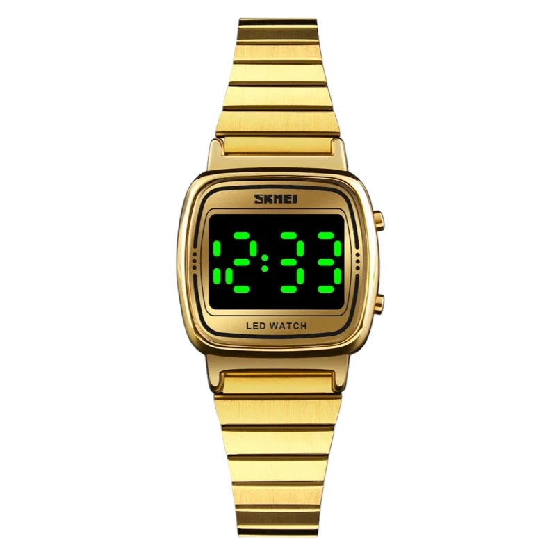 Skmei 1543 Gold elegant women's watch Alarm stop watch LED