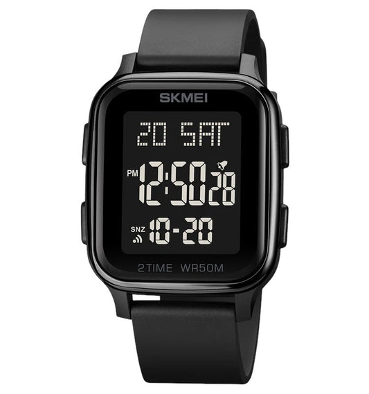 SKMEI 1858 unisex digital sports digital watch with a dark dial, Full Black