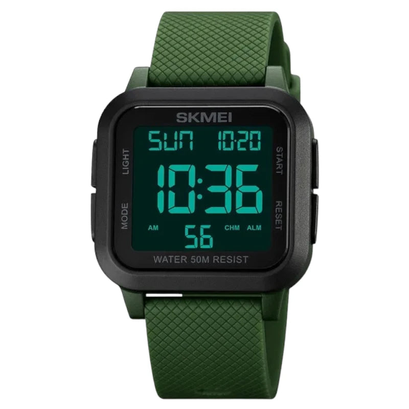 SKMEI 1894 unisex digital sports digital watch with a dark dial, Green