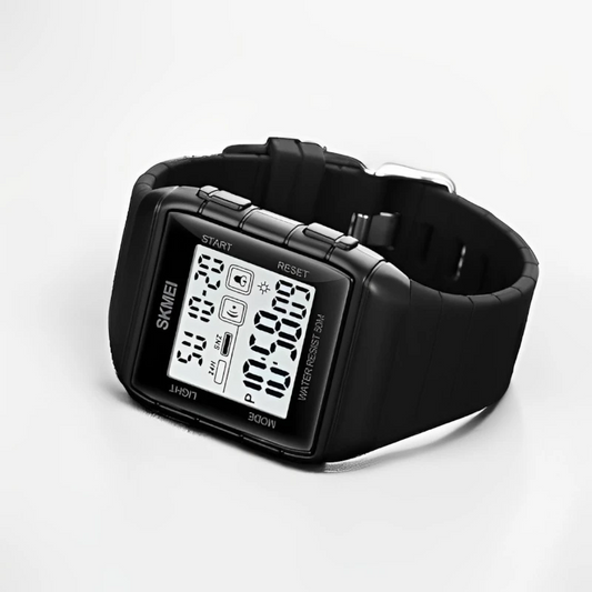 Skmei 1960 ساعة رقمية بسوار سيليكون ساعة يد رياضية متعددة الوظائف - أسود