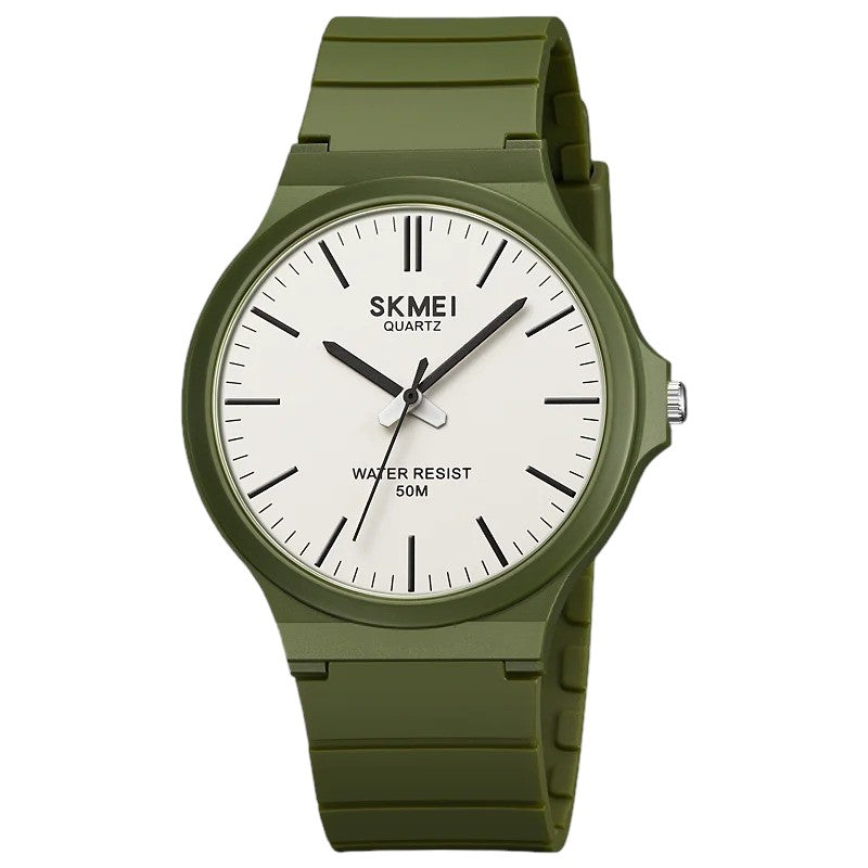 SKMEI 2108 unisex analog watch white dial With Polyurethane black bracelet