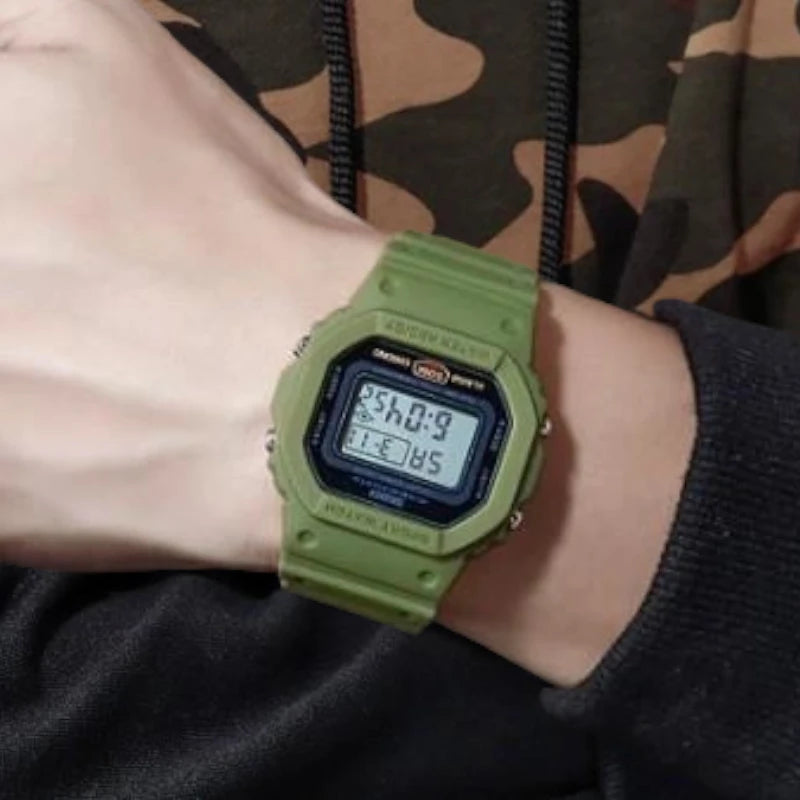 SKMEI 1628 Green Luxury Retro Sports Watches for Men Multifunctional Countdown Digital Clock Waterproof Wristwatches