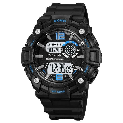SKMEI 2018 Blue Black Digital Men watches alarm stop watch, calendar, day date display - White Dial