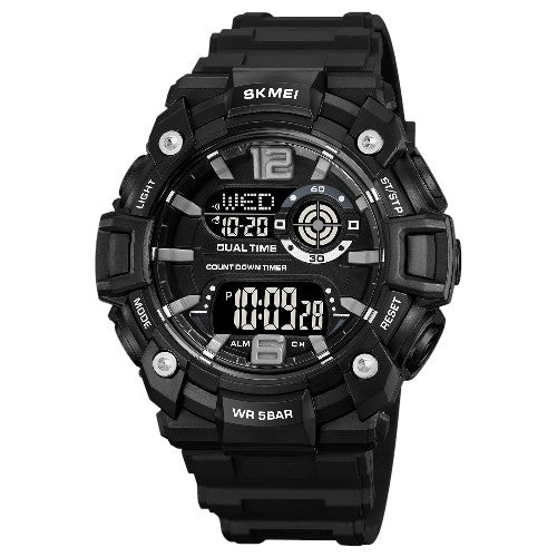 SKMEI 2018 Dark Digital Men watches alarm stop watch, calendar, day date display - Black Dial