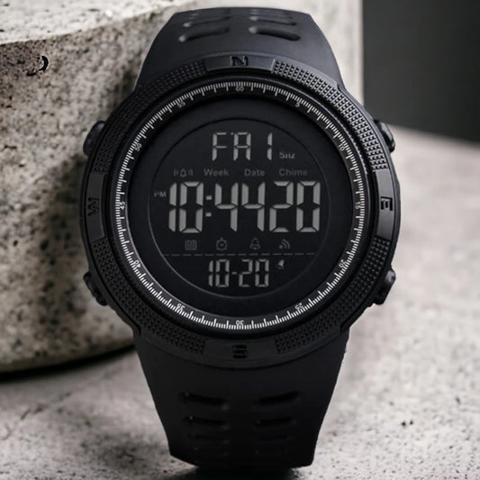 SKMEI 1251 Men's Digital Sports Watch Silicone Rubber Strap Wristwatch - Black
