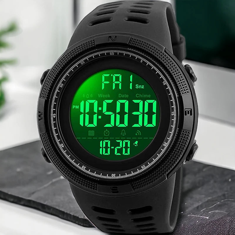 SKMEI 1251 Men's Digital Sports Watch Silicone Rubber Strap Wristwatch - Black