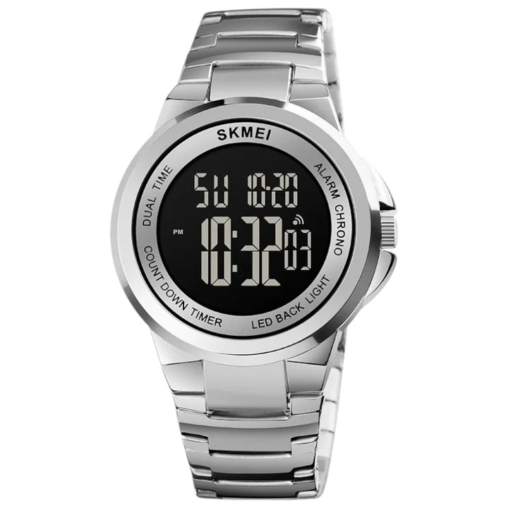 SKMEI 1712 Modern Digital Watch 1637Silver Black Stainless Steel