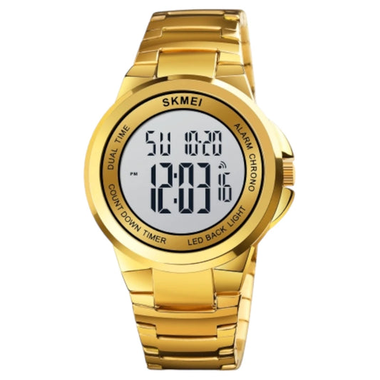 SKMEI 1712 Stainless steel Men Sport Watch Mens Digital Wristwatches Stopwatch Gold