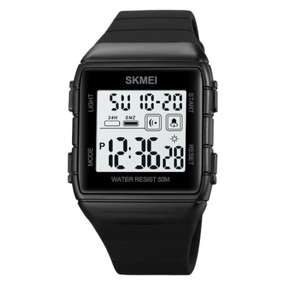 Skmei 1960 digital watch Silicone band Multi function sports wristwatch - black