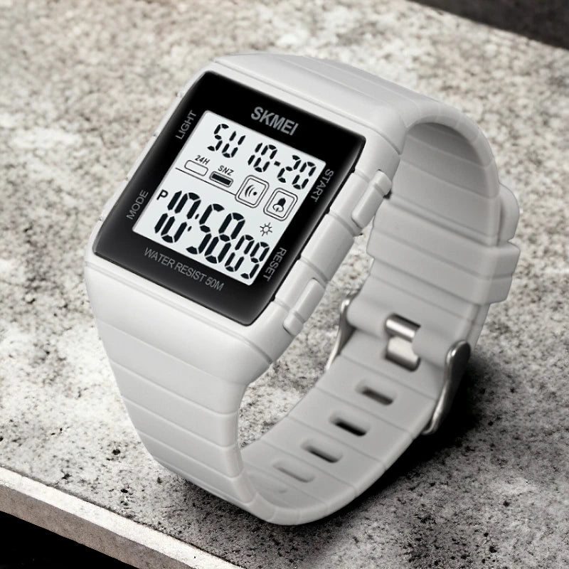 Skmei 1960 ساعة رقمية بسوار سيليكون ساعة يد رياضية متعددة الوظائف - رمادي