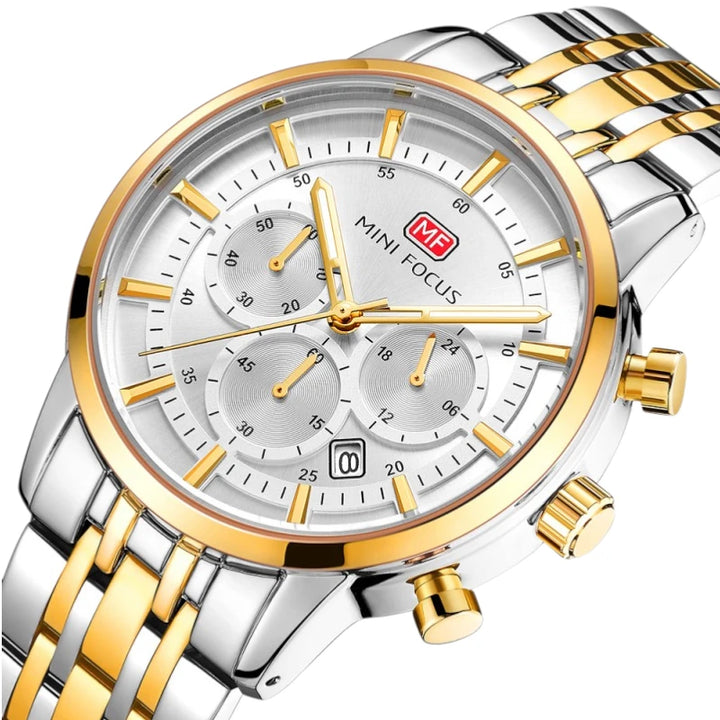MINI FOCUS MF0001G Men's Luxury Chronograph Gold Stainless Steel Watch