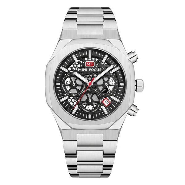 MINI FOCUS MF0411G Men's Chronograph Watch Silver Steel Black Dial