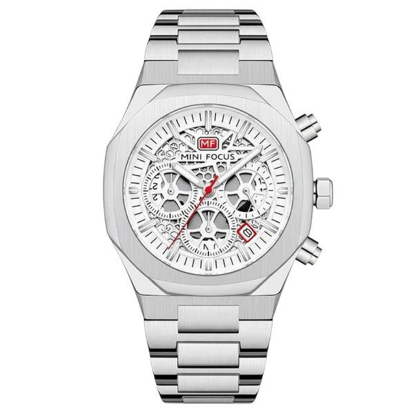 MINI FOCUS MF0411G Men's Chronograph Watch Silver Steel White Dial