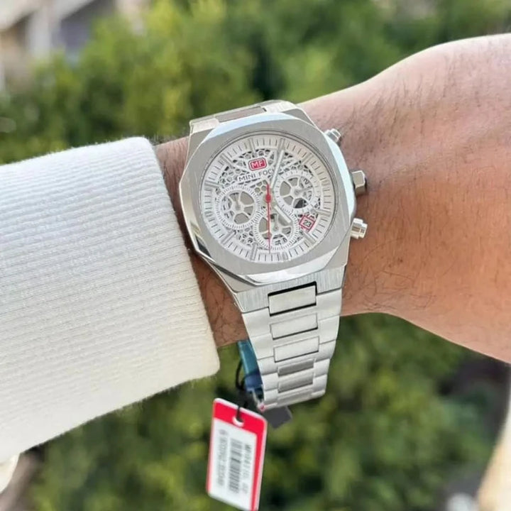 MINI FOCUS MF0411G Men's Chronograph Watch Silver Steel White Dial