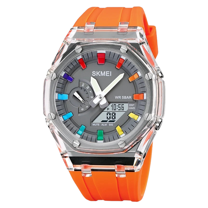 Skmei Sports watch 2100 Orange analog digital silicone strap Multifunction