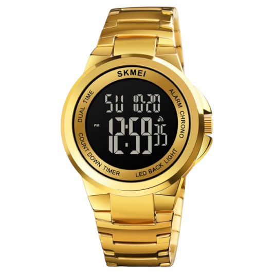 SKMEI 1712 Stainless steel Men Sport Watch Mens Digital Wristwatches Stopwatch Gold Black screen