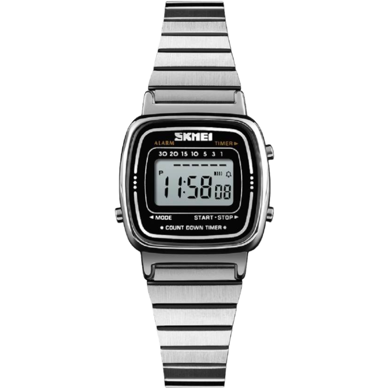 Original Skmei 1252 Silver elegant women's watch, Alarm, stop watch, LED