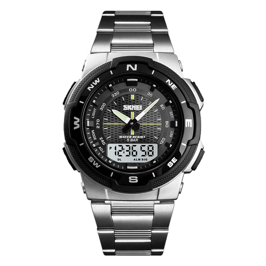 SKMEI 1370 Digital Electronic Analog Fashion Sport Wristwatches Waterproof Men Original Watches Stainless steel strap