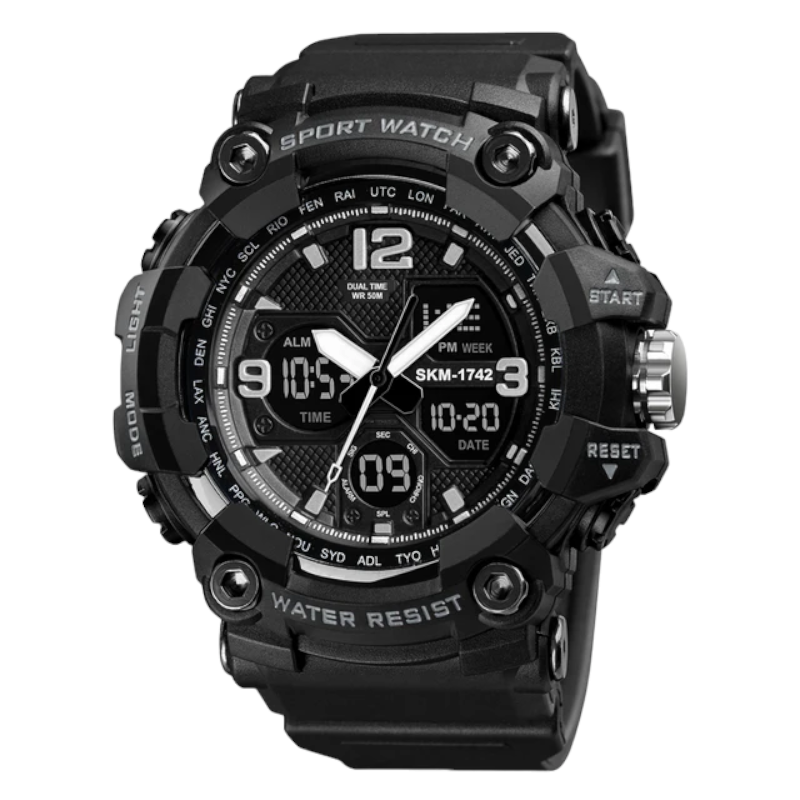 Skmei Dual time Watch 1742 Analog digital watch Black Watches Outdoor Sport Watch Men Multifunction Watches Military Digital Wristwatch