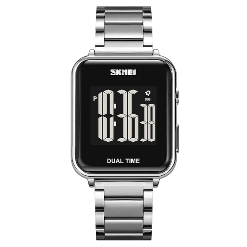 SKMEI Original Watch 1852 Mens Waterproof Stainless Steel Strap Digital Electronic Clock Fashion Light Calendar,Silver