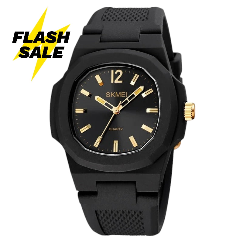 SKMEI 1717 elegant casual watch for men and women black rubber strap - Gold