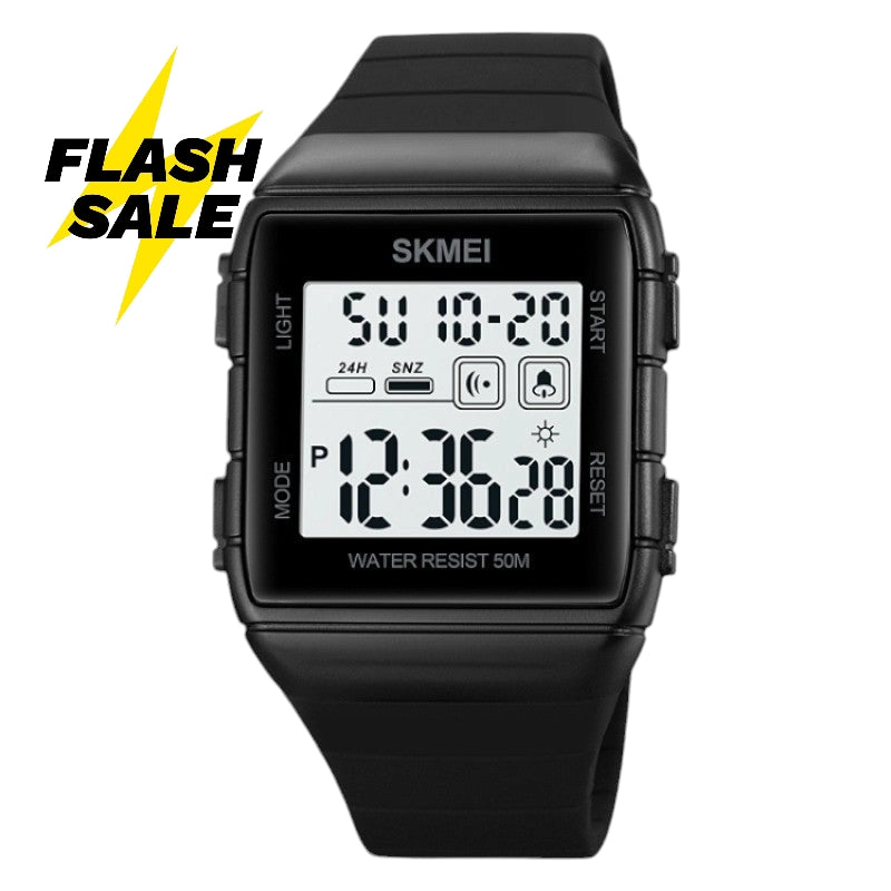 Skmei 1960 digital watch Silicone band Multi function sports wristwatch - black