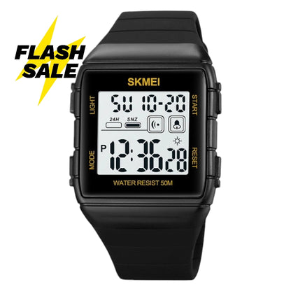 Skmei 1960 digital watch Silicone band Multi function sports wristwatch - black gold