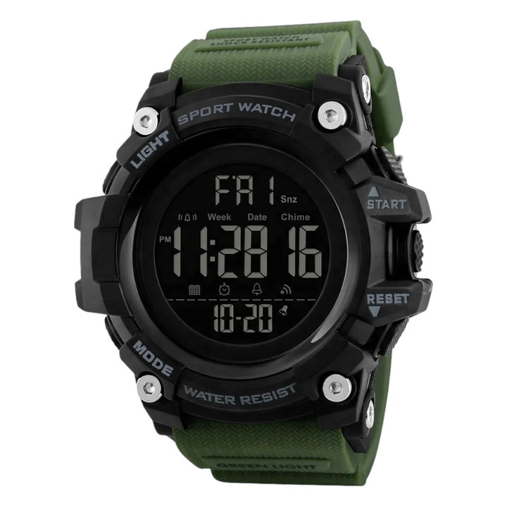 SKMEI 1384 Sports Watch Men Fashion Personality Alarm Countdown Wristwatches Alarm Clock Black Green SKMEI