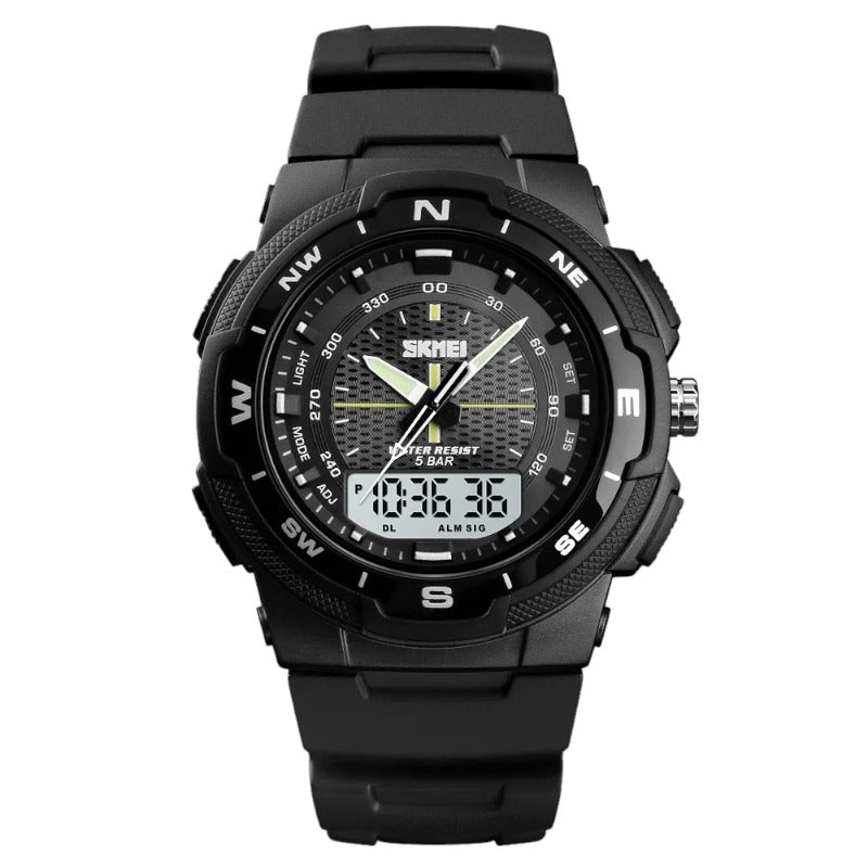 SKMEI 1454 Stylish casual sports watch for men, multifunctional, digital black rubber strap