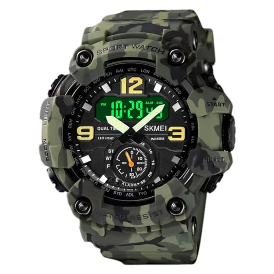 SKMEI 1637 Army Green Camouflage Digital Analog Display Men Water Resistant Wrist Watches Sports Casual