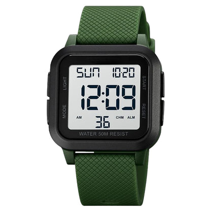 SKMEI 1894 unisex digital sports digital watch with a dark dial, Green