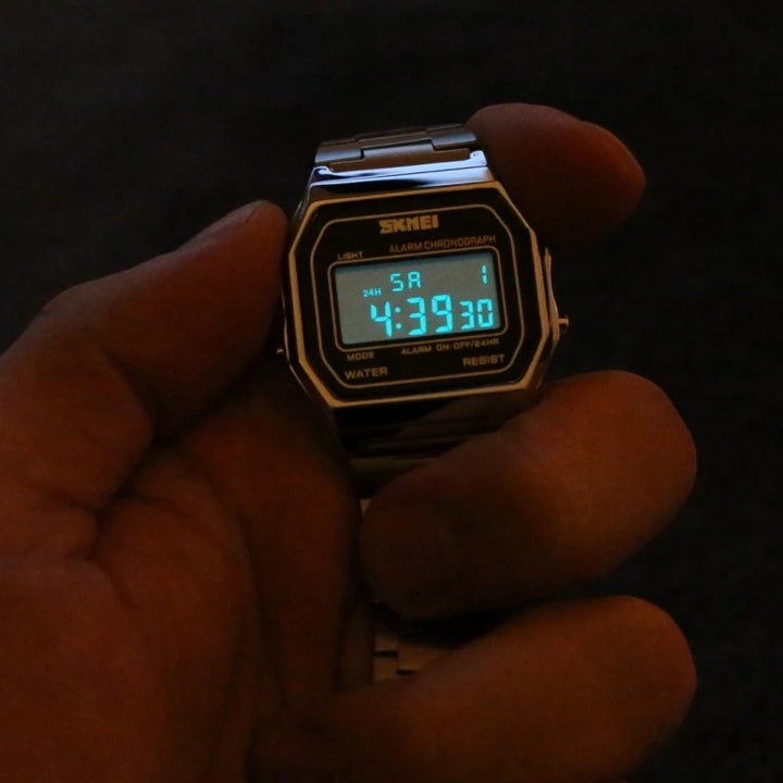 SKMEI 1123 Silver Classic Retro Digital Watch Stainless Steel