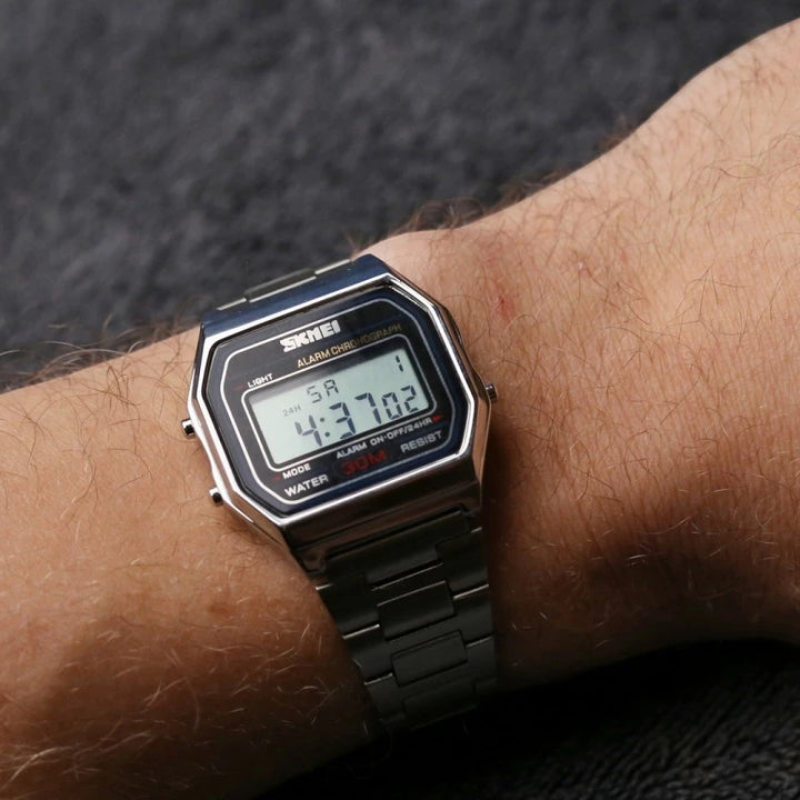 SKMEI 1123 Silver Classic Retro Digital Watch Stainless Steel