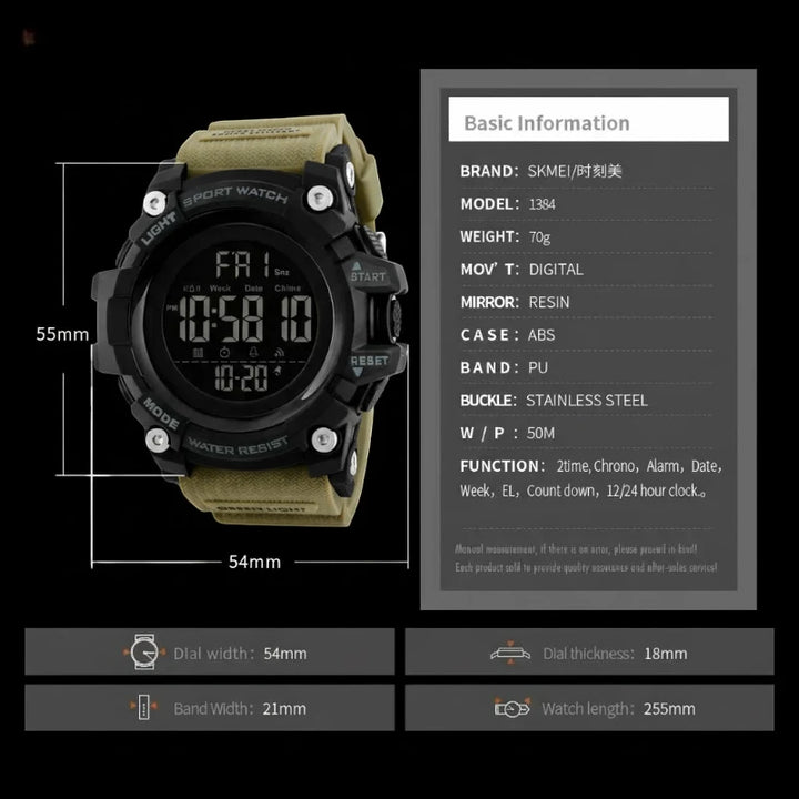 SKMEI 1384 Large Digital Sport Watch Black Khaki Green