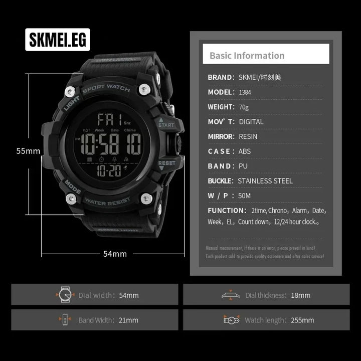 SKMEI 1384 Large Digital Sport Watch Dark Display