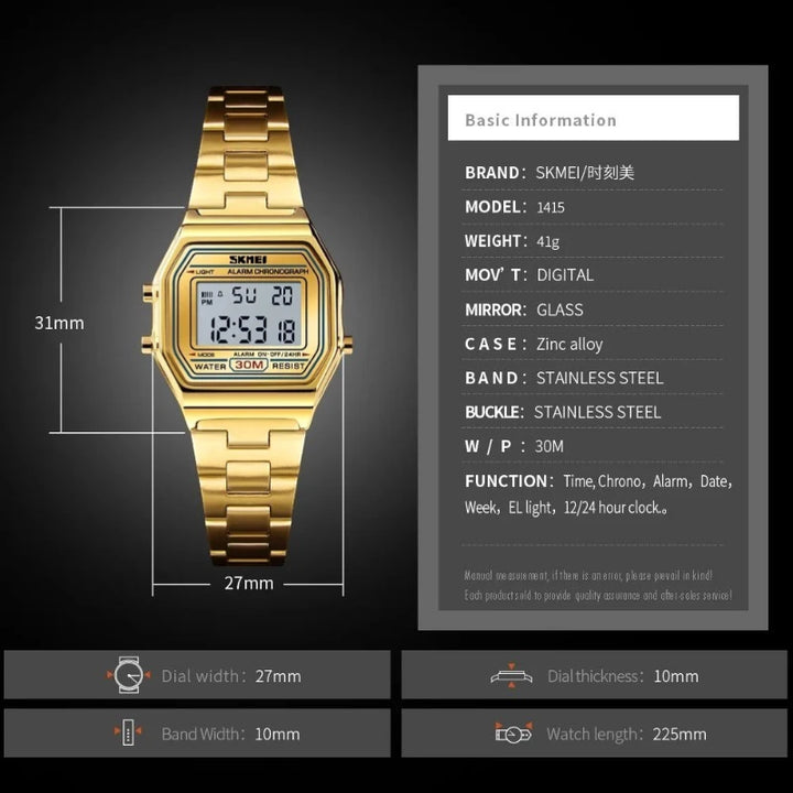SKMEI 1415 Women's Digital Bracelet Watch Elegant Gold