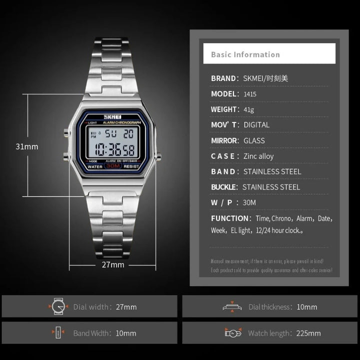 SKMEI 1415 Women's Digital Watch Silver