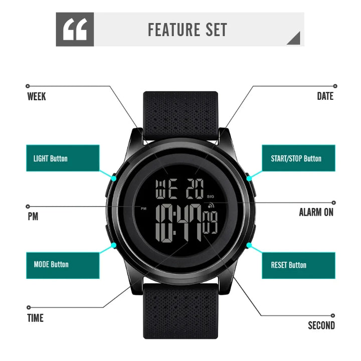 SKMEI 1502 Ultra-Slim Digital Watch All Black