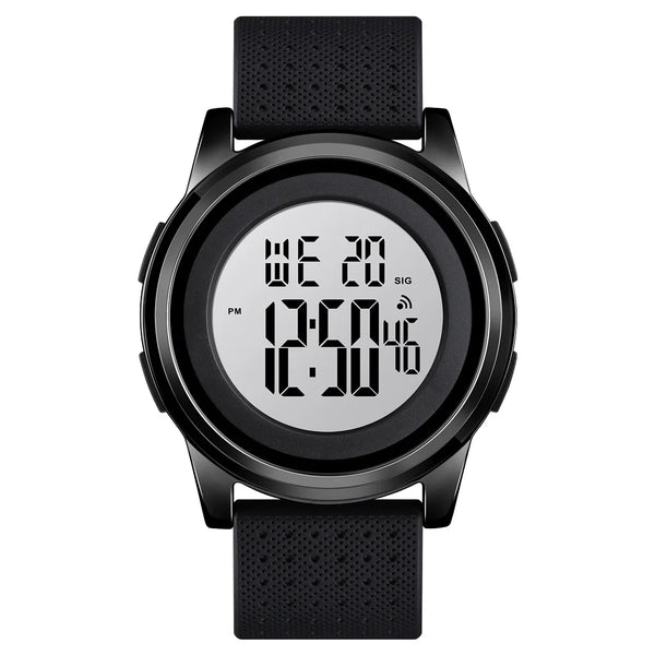 SKMEI 1502 Ultra-Slim Digital Watch Black Metal & Rubber Strap